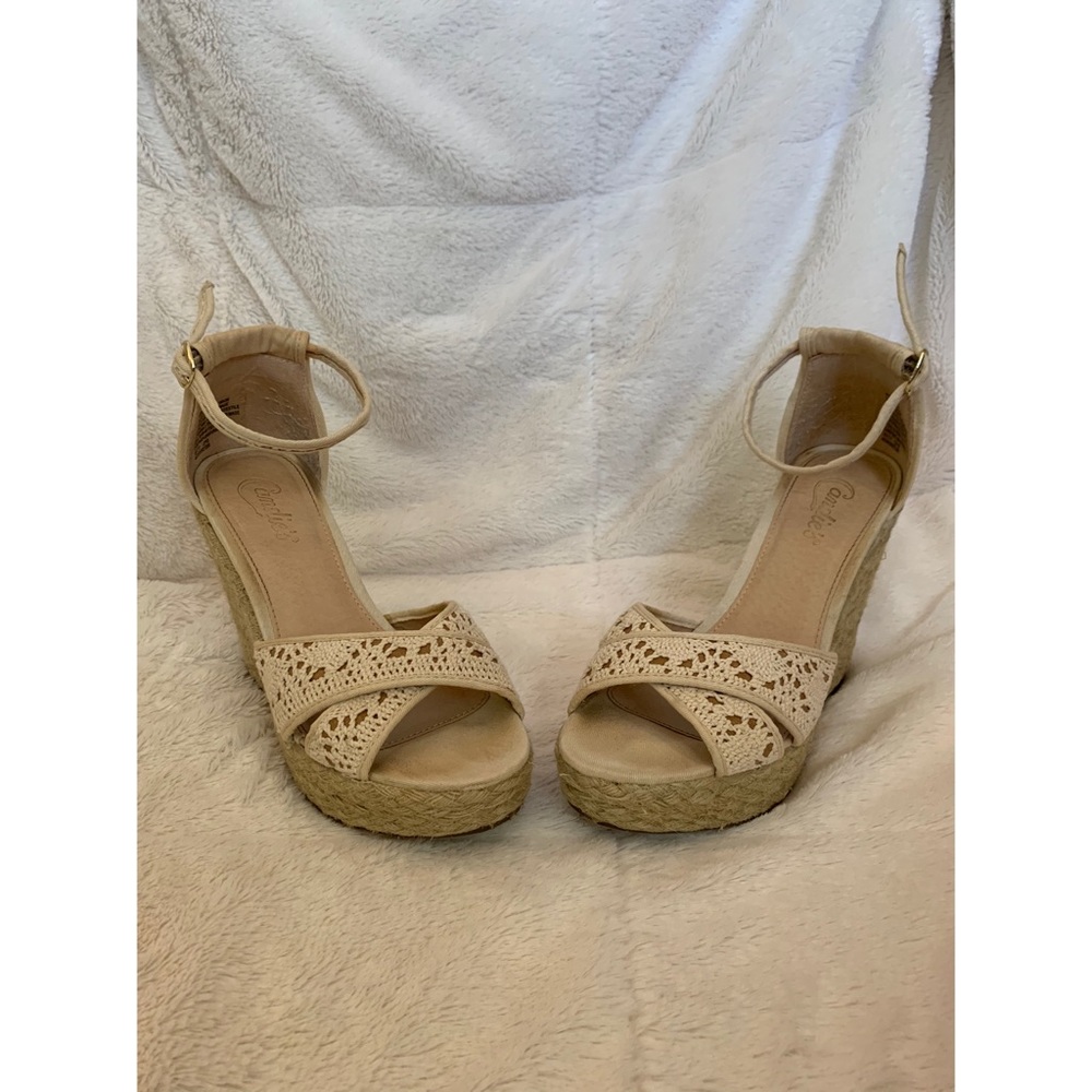 Cream & Tan Wedge Heels - Picture 7 of 11